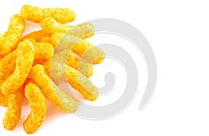 Orange Cheddar Cheese Puffs on a White Background