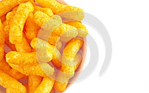 Orange Cheddar Cheese Puffs on a White Background