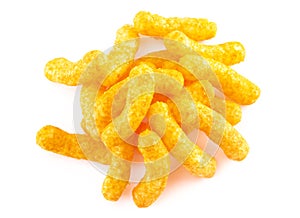 Orange Cheddar Cheese Puffs on a White Background