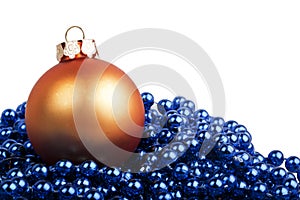 Orange Christmas ball and blue beads