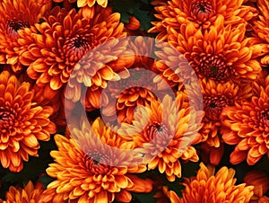 Orange chrysanthemum flowers background, natural seamless pattern