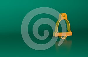 Orange Church bell icon isolated on green background. Alarm symbol, service bell, handbell sign, notification symbol