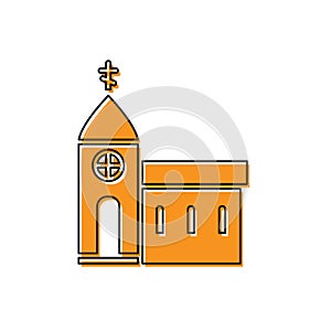 Orange Church building icon isolated on white background. Christian Church. Religion of church. Vector Illustration