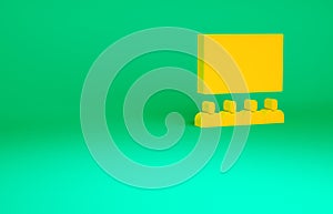 Orange Cinema auditorium with screen icon isolated on green background. Minimalism concept. 3d illustration 3D render