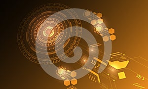 orange circles high technology circuit lines connecting abstract background photo