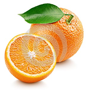 Orange citrus fruit with half isolated on white
