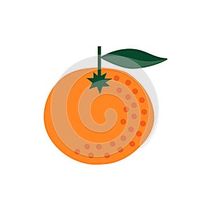 Orange citrus, whole fresh fruit with green leaf. Minimalistic illustration isolated on a white.