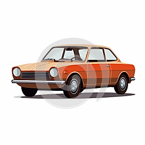 Orange Classic Car Vector Illustration In Persian Miniature Style