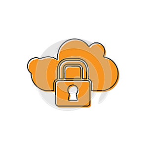 Orange Cloud computing lock icon isolated on white background. Security, safety, protection concept. Protection of