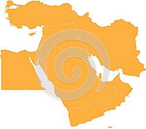 ORANGE CMYK color map of MIDDLE EAST (with country borders)
