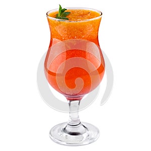 Orange cocktail isolated on white background. Red drink decorated with a green mint leaf. Ð¢equila sunrise.