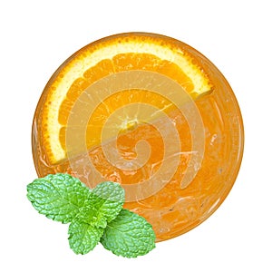 Orange cocktail top view isolated on white background, clipping