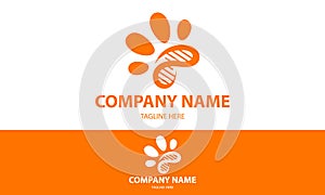 Orange Color Abstract Paw Animal DNA Logo Design