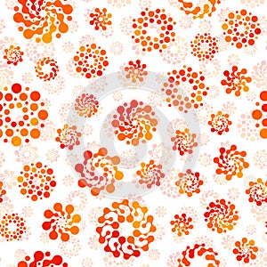 Orange color abstract seamless circles design pattern unusual. Vector isolated repeatable round shapes background