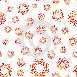 Orange color abstract seamless circles design pattern unusual. Vector repeatable round shapes background