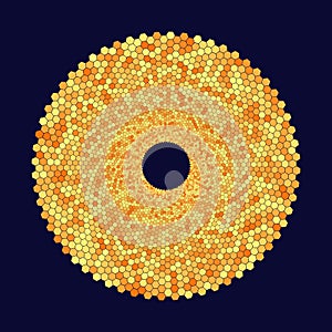 Orange color circle with hexagons.  Abstract background like honeycomb