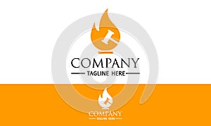 Orange Color Flame Auction Law Logo Design