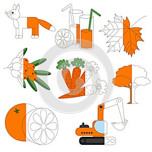 Orange Color Objects, the big kid game to be colored by example half.