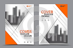 Orange Color Scheme with City Background Business Book Cover Design Template in A4. Brochure flyer layout. Annual Report