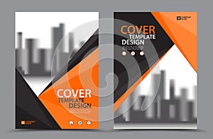 Orange Color Scheme with City Background Business Book Cover Design Template in A4. Brochure flyer layout. Annual Report.