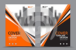 Orange Color Scheme with City Background Business Book Cover Design Template in A4. Brochure flyer layout. Annual Report