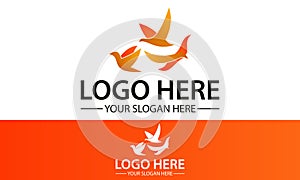 Orange Color Three Bird Fly Together Logo Design