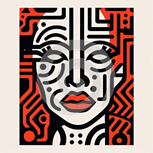 Orange Colored Woman: A Bold And Serene Portrait With Circuit Board Design