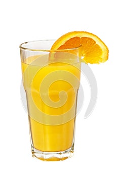 Orange colorful juice in glass isolated on white