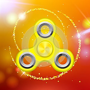 Orange colorful spinner on an abstract background with orange luminous backdrop.