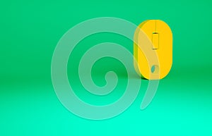 Orange Computer mouse icon isolated on green background. Optical with wheel symbol. Minimalism concept. 3d illustration