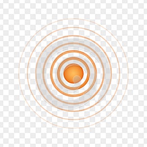 Orange concentric point. Round localization icon. Symbol of aim, target, pain, healing, hurt, painkilling. Radar, sound