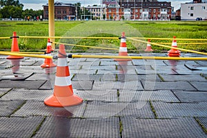 Orange cones for training cyclists,