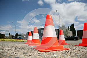 Orange cones in a urban environment