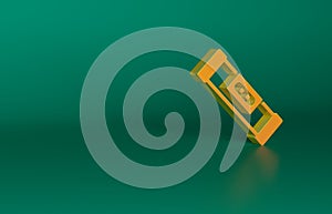 Orange Construction bubble level icon isolated on green background. Waterpas, measuring instrument, measuring equipment