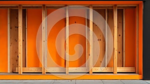 Orange construction framing with exposed wood studs