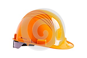 Orange construction helmet isolated on white background with clipping path, engineer safety concept