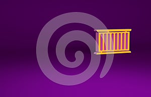 Orange Container icon isolated on purple background. Crane lifts a container with cargo. Minimalism concept. 3d