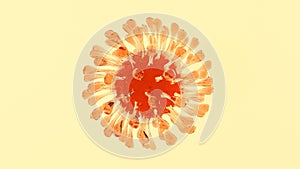 Orange Coronavirus jelly cell on yellow background. Sweet and medical concept. Bacterium jiggle movement. 3D illustration