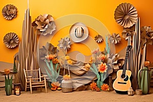 Orange cowboy theme and poaper decorations, smash cake backdrop