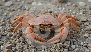 Orange Crab on Sandy Beach Close-Up