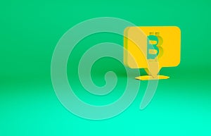 Orange Cryptocurrency coin Bitcoin icon isolated on green background. Physical bit coin. Blockchain based secure crypto