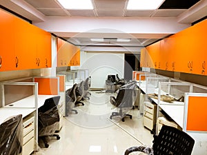 Orange cupboards in an office