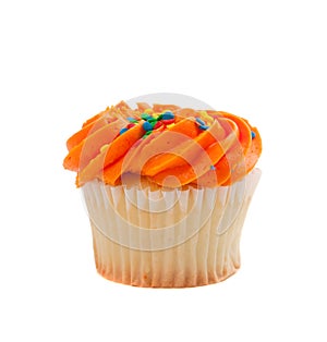 Orange Cupcake with sprinkles on white