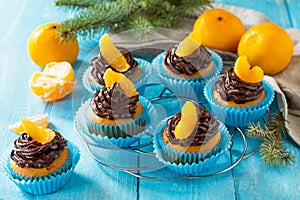 Orange Cupcakes with Chocolate Cream and Fresh Tangerines