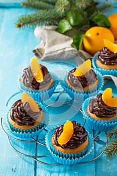 Orange Cupcakes with Chocolate Cream and Fresh Tangerines