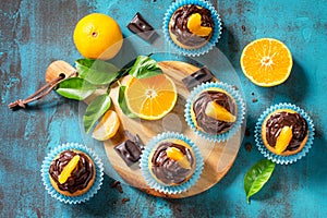 Orange Cupcakes with Chocolate Cream and Fresh Tangerines