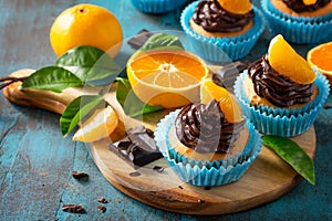 Orange Cupcakes with Chocolate Cream and Fresh Tangerines