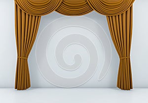 Orange curtain or drapes background. 3d render