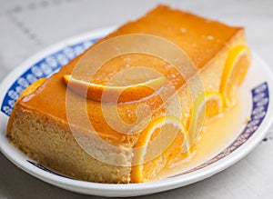 Orange custard in a studio shot.