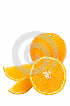 Orange with cut and slice in half and isolated on white background